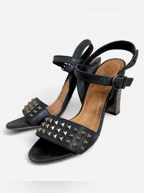 Diesel Black leather silver studded strappy heels